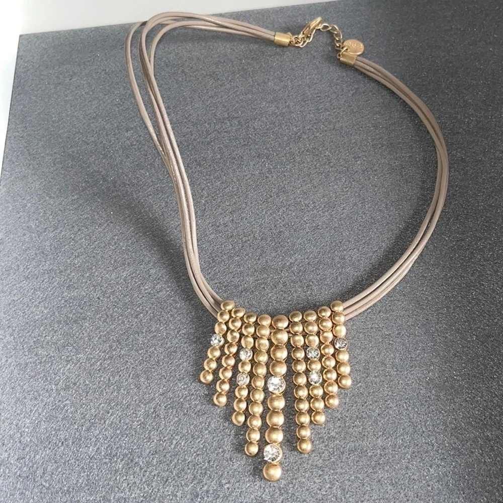Dansk Smykkekunst gold with rhinestones and blush leather necklace